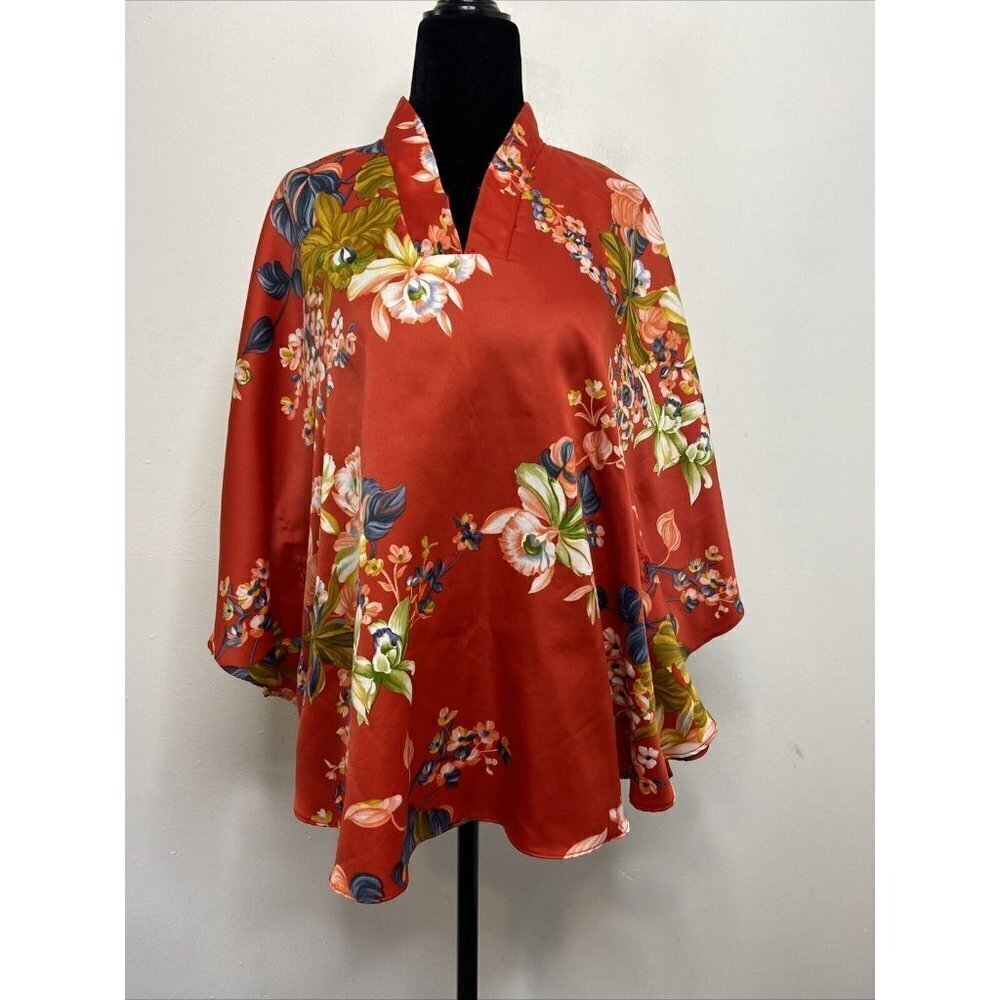 Vintage Pomare Cape Poncho Beach Cover Hawaiian Hibiscus Aloha Blouse Sz S Rare